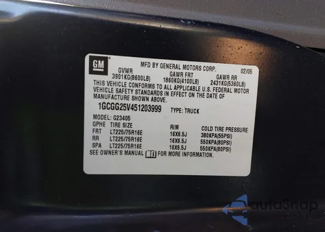 2005 Chevrolet Express z USA, uszkodzony, nr VIN 1GCGG25V451203999